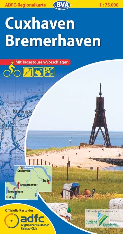 ADFC-Regionalkarte Cuxhaven Bremerhaven mit Tagestouren-Vorschlägen, 1:75.000, reiß- und wetterfest, GPS-Tracks Download