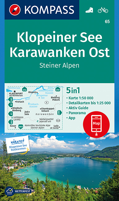 KOMPASS Wanderkarte Klopeiner See, Karawanken Ost, Steiner Alpen - 