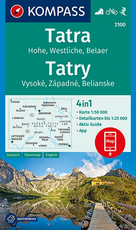 KOMPASS Wanderkarte 2100 Tatra, Hohe, Westliche, Belaer, Tatry, Vysoké, Západné, Belianske 1:50.000