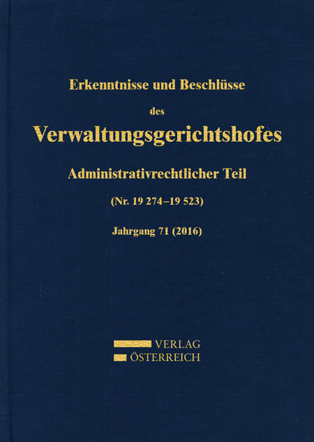 Erkenntnisse und Beschlüsse des Verwaltungsgerichtshofes - 