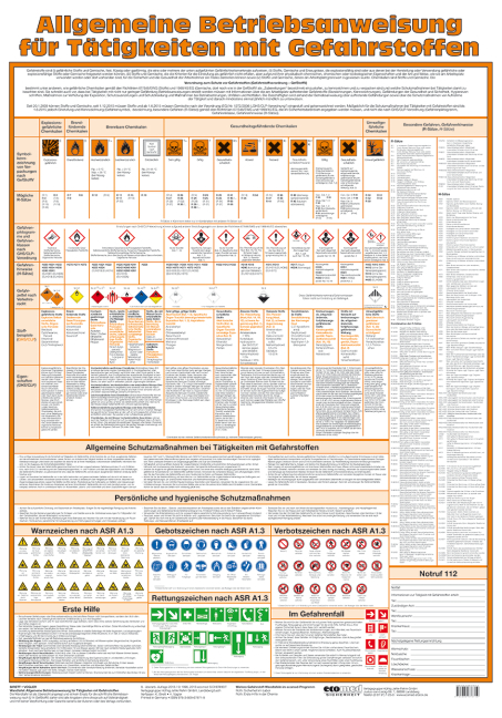 Wandtafel Allgemeine Betriebsanweisung für Tätigkeiten mit Gefahrstoffen - Karl Birett, Helmut Vogler