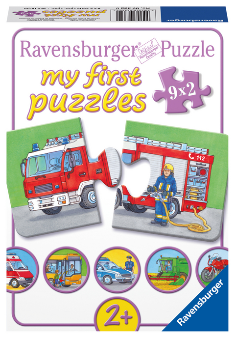 Ravensburger Kinderpuzzle - 07332 Einsatzfahrzeuge - my first puzzle mit 9x2 Teilen - Puzzle für Kinder ab 2 Jahren