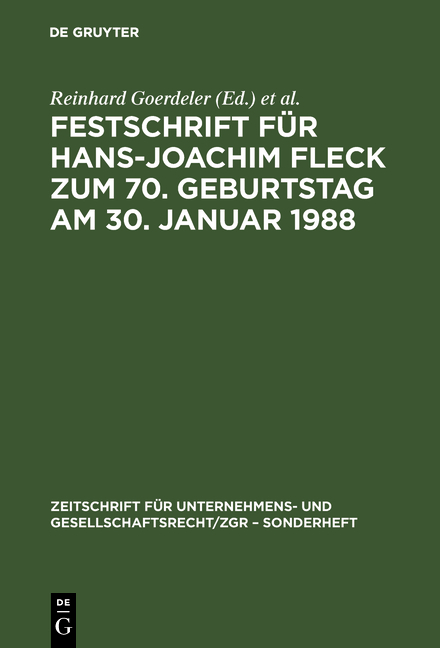 Festschrift für Hans-Joachim Fleck zum 70. Geburtstag am 30. Januar 1988 - 