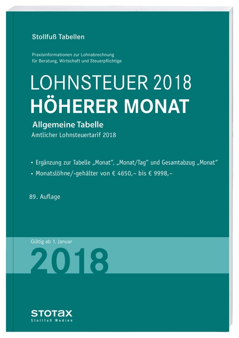 Tabelle, Lohnsteuer 2018 Höherer Monat