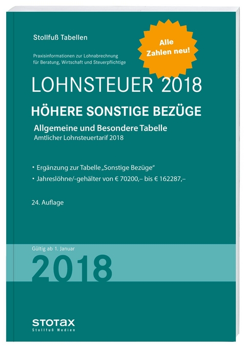 Tabelle, Lohnsteuer 2018 Höhere Sonstige Bezüge