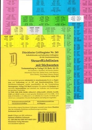 SteuerRichtlinien Griffregister Nr. 265 (2017/2018) mit Stichworten: 192 selbstklebende und farbig bedruckte Griffregister für SteuerRichtlinien mit Stichworten aus der Gesetzesüberschrift - Thorsten Glaubitz, Constantin Dürckheim