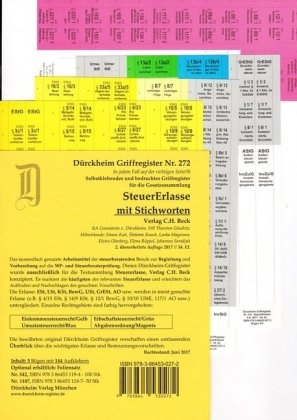 SteuerErlasse Griffregister Nr. 272 (2017) mit Stichworten: 144 selbstklebende und farbig bedruckte Griffregister für die SteuerErlasse mit Stichworten aus der Gesetzesüberschrift - Thorsten Glaubitz, Constantin von Dürckheim, Johannes Saradjuk