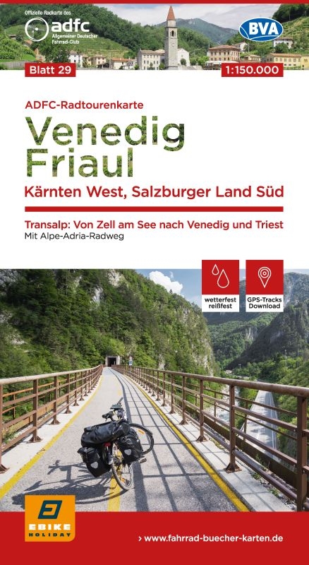 ADFC-Radtourenkarte 29 Venedig, Friaul - Kärnten West, Salzburger Land Süd, 150.000, reiß- und wetterfest, GPS-Tracks Download