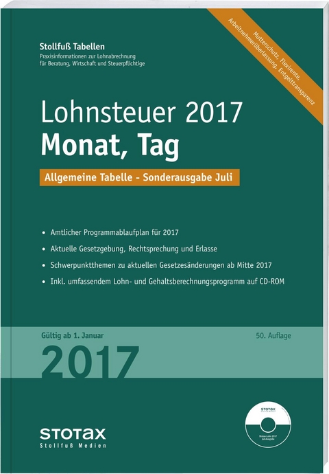 Tabelle, Lohnsteuer 2017 Monat, Tag - Sonderausgabe Juli