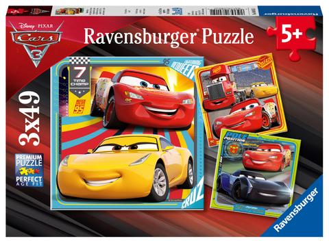 Ravensburger Kinderpuzzle - 08015 Bunte Flitzer - Puzzle für Kinder ab 5 Jahren, Disney Cars Puzzle mit 3x49 Teilen