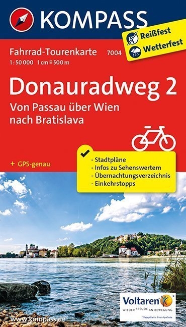 Fahrrad-Tourenkarte Donauradweg 2, Von Passau über Wien nach Bratislava - 