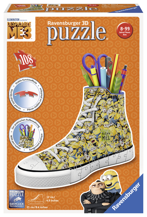 Ravensburger 3D Puzzle 11262 Sneaker Minions - Praktischer Stiftehalter - 108 Teile - Schreibtisch-Organizer für Kinder ab 8 Jahren