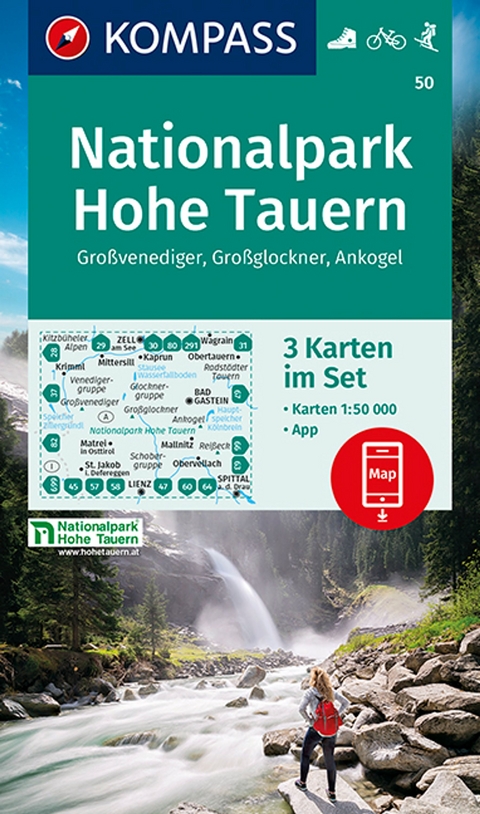 KOMPASS Wanderkarten-Set 50 Nationalpark Hohe Tauern, Großvenediger, Großglockner, Ankogel (3 Karten) 1:50.000