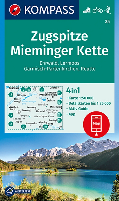 KOMPASS Wanderkarte 25 Zugspitze, Mieminger Kette, Ehrwald, Lermoos, Garmisch-Partenkirchen, Reutte 1:50.000