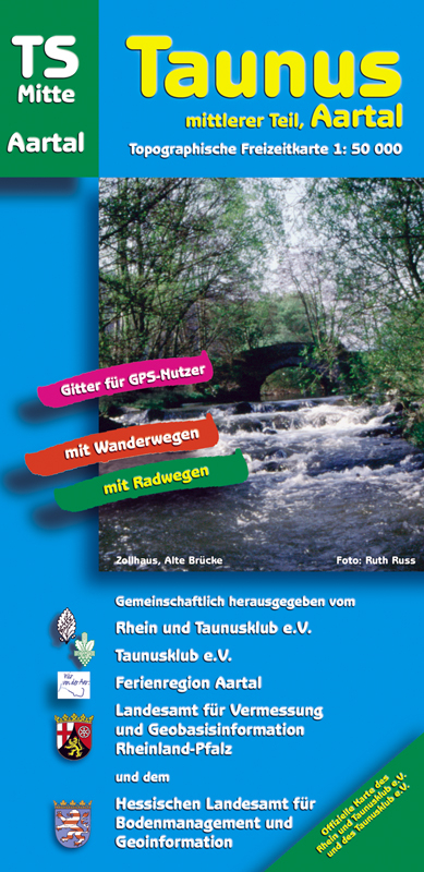 "Topographische Freizeitkarten 1:50000 Hessen. Sonderblattschnitte auf der Grundlage der Topographischen Karte 1:50000 (Freizeitregionen); mit Wander-, Radwanderwegen, Freizeiteinrichtungen; Text-, und Bildinfos auf der Rückseite oder im Begleitheft" / Taunus mittlerer Teil, Aartal