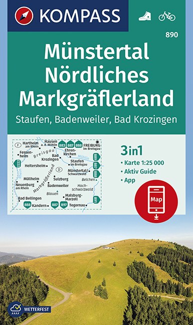 KOMPASS Wanderkarte Münstertal, Nördliches Markgräflerland, Staufen, Badenweiler, Bad Krozingen - 