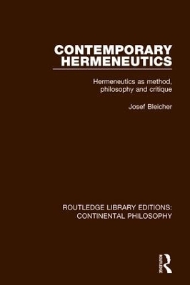 Contemporary Hermeneutics - Josef Bleicher