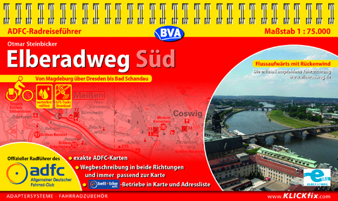 ADFC-Radreiseführer Elberadweg Süd 1:75.000 praktische Spiralbindung, reiß- und wetterfest, GPS-Tracks Download - Otmar Steinbicker