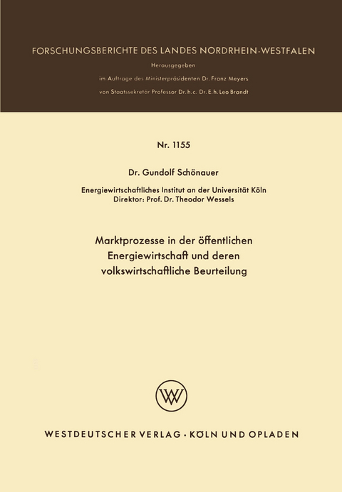 Marktprozesse in der öffentlichen Energiewirtschaft und deren volkswirtschaftliche Beurteilung - Gundolf Schönauer