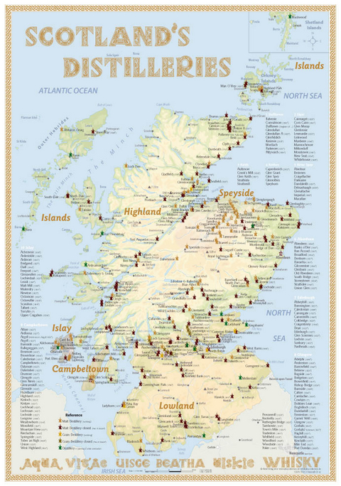 Whisky Distilleries Scotland - Tasting Map 24x34cm - Rüdiger Jörg Hirst