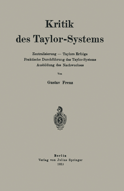 Kritik des Taylor-Systems - Gustav Frenz