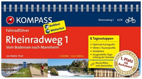 KOMPASS Fahrradführer Rheinradweg 1, vom Bodensee nach Mannheim - Walter Theil