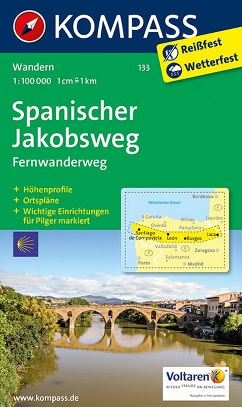 KOMPASS Wanderkarte 133 Spanischer Jakobsweg 1:100.000