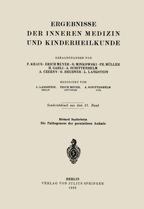 Die Pathogenese der perniziösen Anämie - Richard Seyderhelm