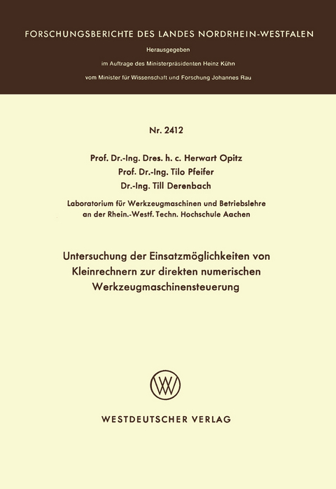 Untersuchung der Einsatzmöglichkeiten von Kleinrechnern zur direkten numerischen Werkzeugmaschinensteuerung - Herwart Opitz