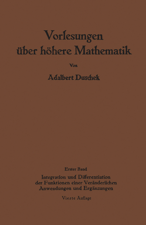 Vorlesungen über höhere Mathematik - Adalbert Duschek