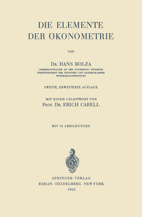 Die Elemente der Ökonometrie - Hans Bolza