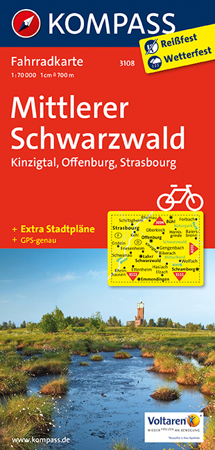 KOMPASS Fahrradkarte Mittlerer Schwarzwald, Kinzigtal, Offenburg, Strasbourg - 