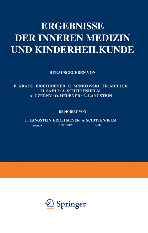 Ergebnisse der Inneren Medizin und Kinderheilkunde - L. Langstein, A. Schittenhelm