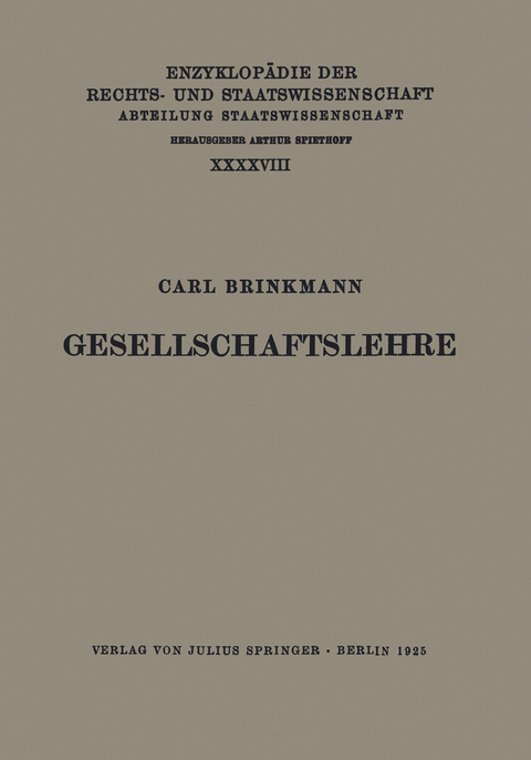 Gesellschaftslehre - Carl Brinkmann