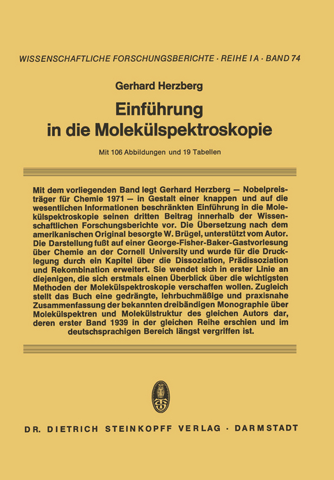 Einführung in die Molekülspektroskopie - Gerhard Herzberg