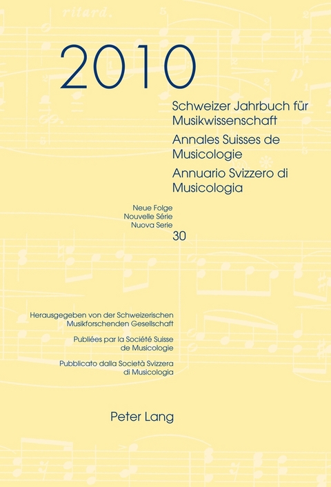 Schweizer Jahrbuch für Musikwissenschaft- Annales Suisses de Musicologie- Annuario Svizzero di Musicologia - 