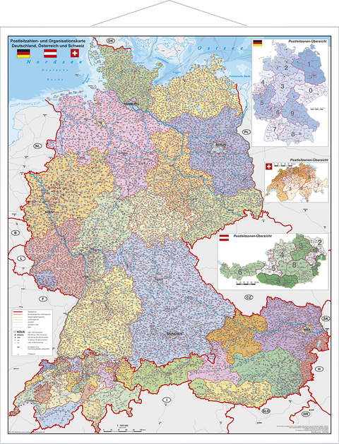 Deutschland/Österreich/Schweiz Postleitzahlen- und Organisationskarte - Heinrich Stiefel