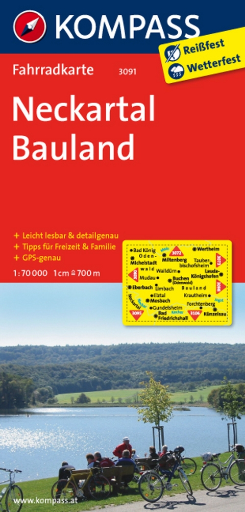 KOMPASS Fahrradkarte 3091 Neckartal - Bauland 1:70.000