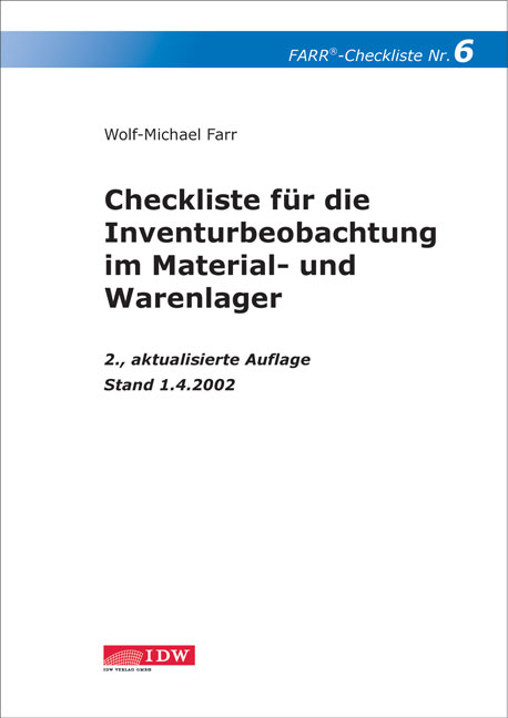 Checkliste 6 für die  Inventurbeobachtung im Material- und Warenlager - Wolf-Michael Farr