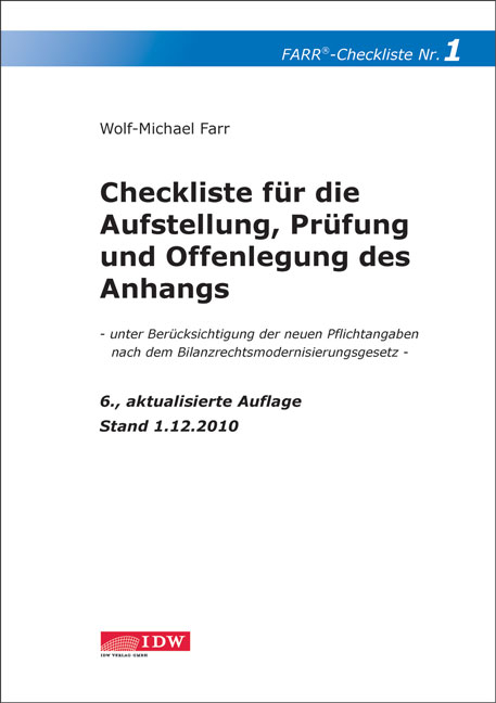 Checkliste für die Aufstellung, Prüfung und Offenlegung des Anhangs - Wolf-Michael Farr