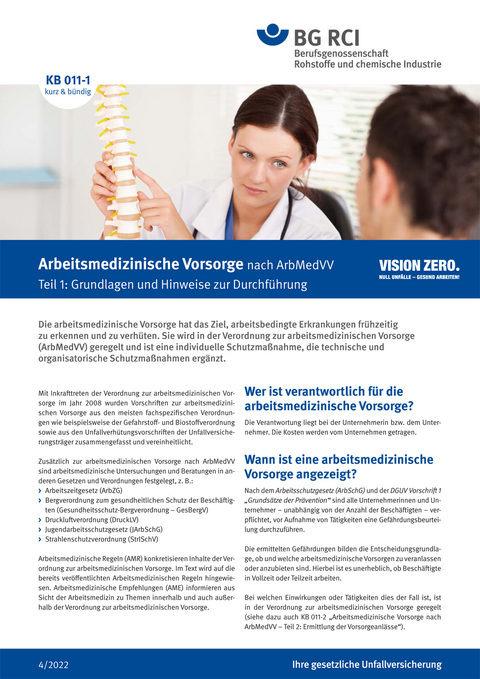 KB 011-1 Arbeitsmedizinische Vorsorge nach ArbMedVV