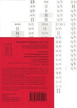 Sartorius 1: Verfassungs- und Verwaltungsgesetze, 128 Griffregister Nr. 1118 (2017) für die Verwaltungsgesetze - Constantin von Dürckheim