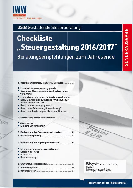 Checkliste Steuergestaltung 2016/2017