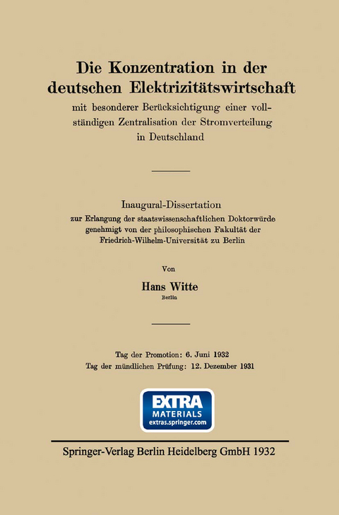 Die Konzentration in der deutschen Elektrizitätswirtschaft - Hans Witte