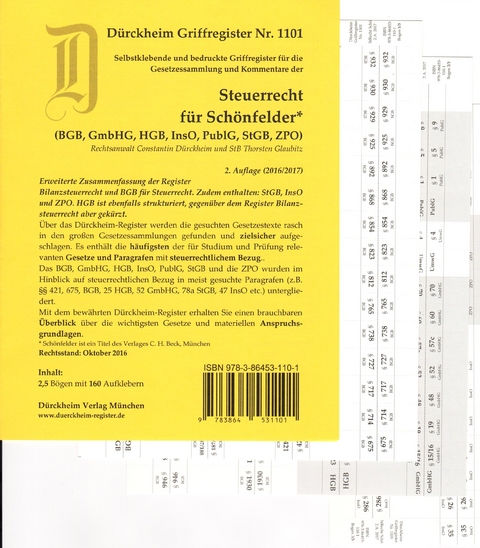 SteuerRecht für Schönfelder: BGB, GmbHG, HGB, InsO, PublG, StGB, ZPO, Griffregister Nr 1101 (2017). 160 selbstklebende und bedruckte Griffregister für das Zivilrecht z.B. die Sammlung Schönfelder - Thorsten Glaubitz, Constantin Dürckheim