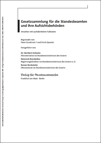 Gesetzsammlung für die Standesbeamten und ihre Aufsichtsbehörden - 