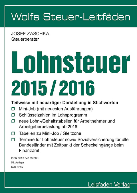 Lohnsteuer 2015 / 2016 - Josef Zaschka