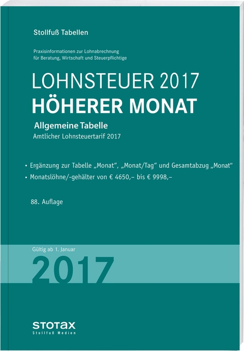 Tabelle, Lohnsteuer 2017 Höherer Monat