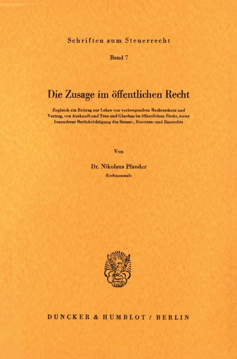 Die Zusage im öffentlichen Recht. - Nikolaus Pfander