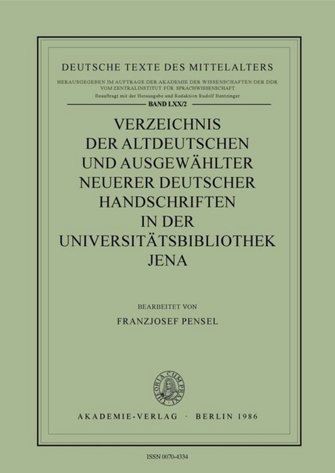 Verzeichnis altdeutscher Handschriften / Universitätsbibliothek Jena - 